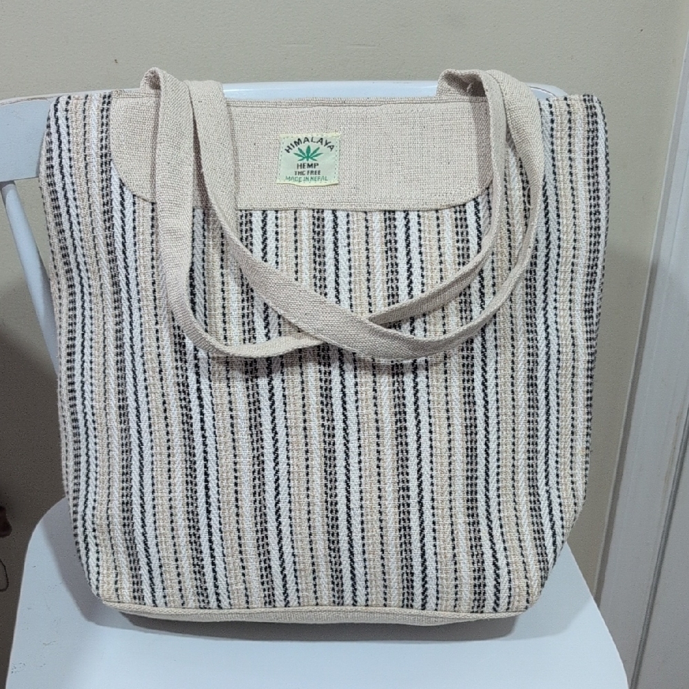 Striped Tote Bag - Black and Cream handmade